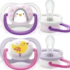 2 ciucci ultra air collection 0-6 mesi con tettarella simmetrica ortodontica – animaletti – philips avent