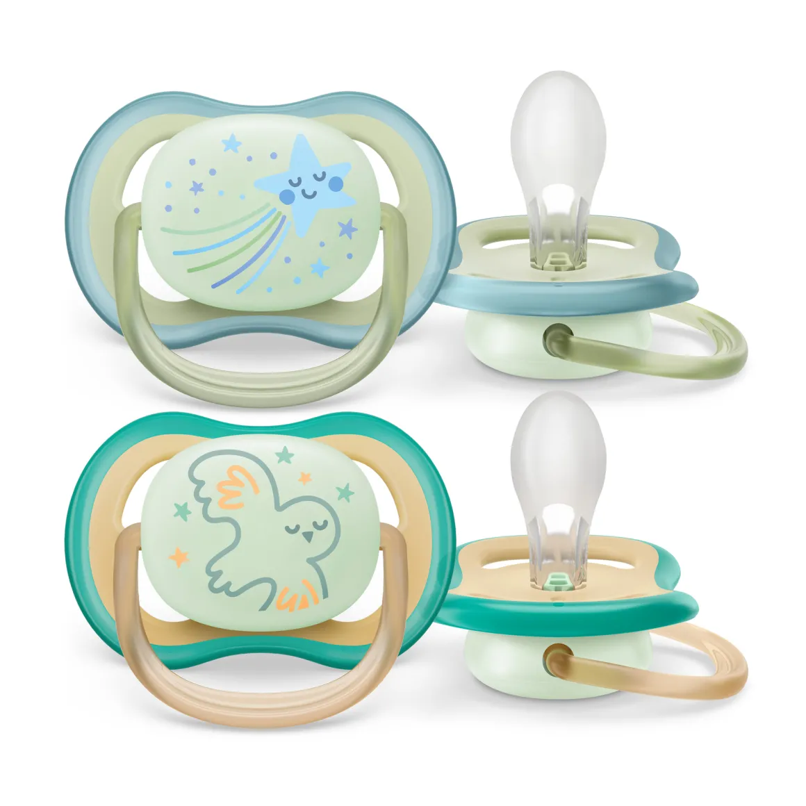 2 ciucci ultra air night time 0-6 mesi decorazione stella/uccellino – philips avent