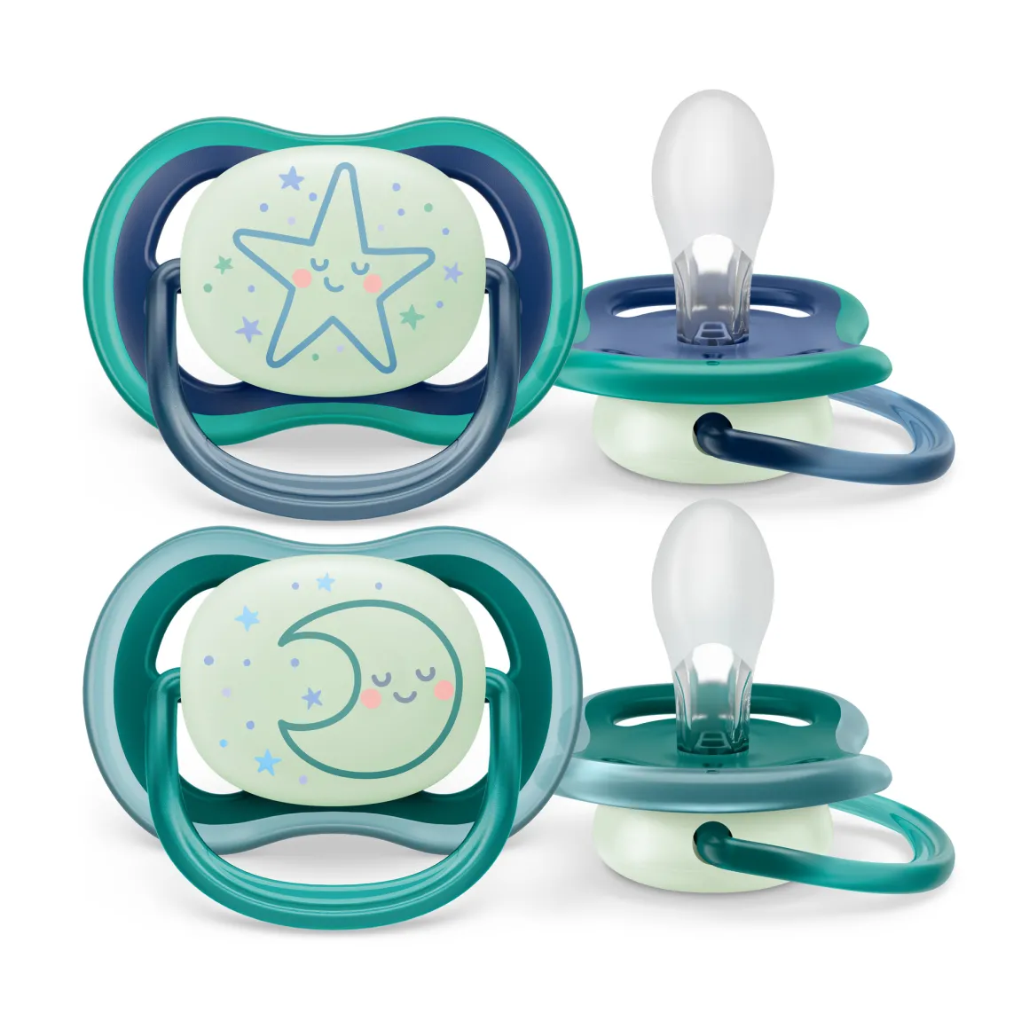 2 ciucci ultra air night time 6-18 mesi decorazione stella/luna – philips avent