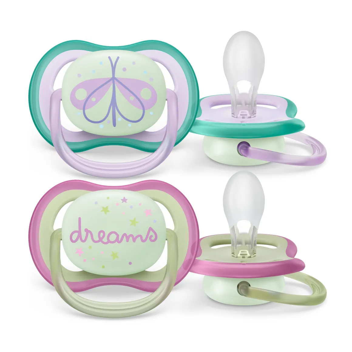 2 ciucci ultra air night time 0-6 mesi decorazione farfalla/dreams – philips avent