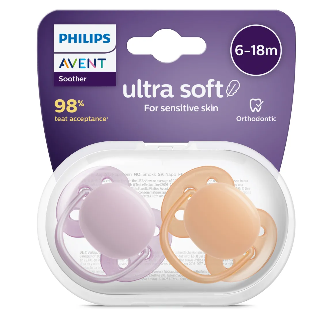 2 ciucci ultra soft 6-18 mesi colore viola/arancione – philips avent