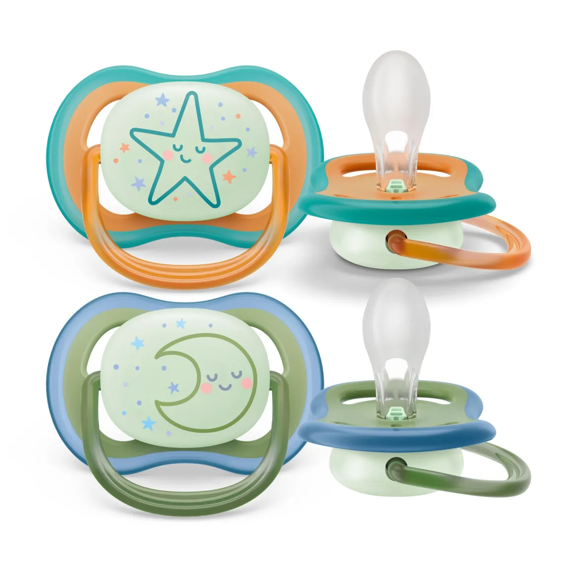 2 succhietti ultra air night time 18m+ decorazione stella/luna – philips avent