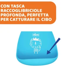 Bavaglino in silicone azzurro 6m+ facile da arrotolare – chicco