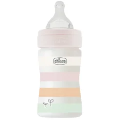 Biberon benessere 150ml flusso lento in plastica bianco rosa – chicco