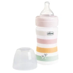 Biberon benessere 150ml flusso lento in plastica bianco rosa – chicco