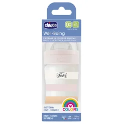 Biberon benessere 150ml flusso lento in plastica bianco rosa – chicco