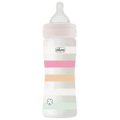 Biberon benessere 250ml flusso medio in plastica bianco rosa – chicco
