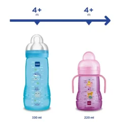 Biberon easy active baby bottle 330 ml 4+ mesi, tettarella misura 3 piatta e simmetrica, rosa – mam