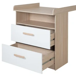 Cassettiera fasciatoio, 2 cassetti + 1 ripiano naturale bianco – roba