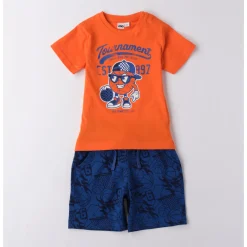 Completo cort short blu fantasia + ts arancio pallone
