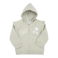 Felpa bimba verde con zip e cappuccio stampata