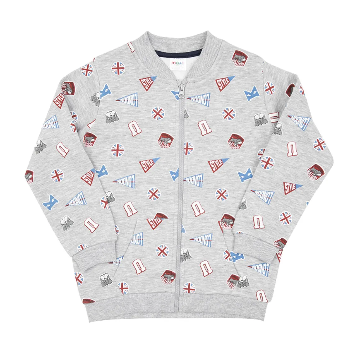 Felpa con zip bimbo grigia stampata