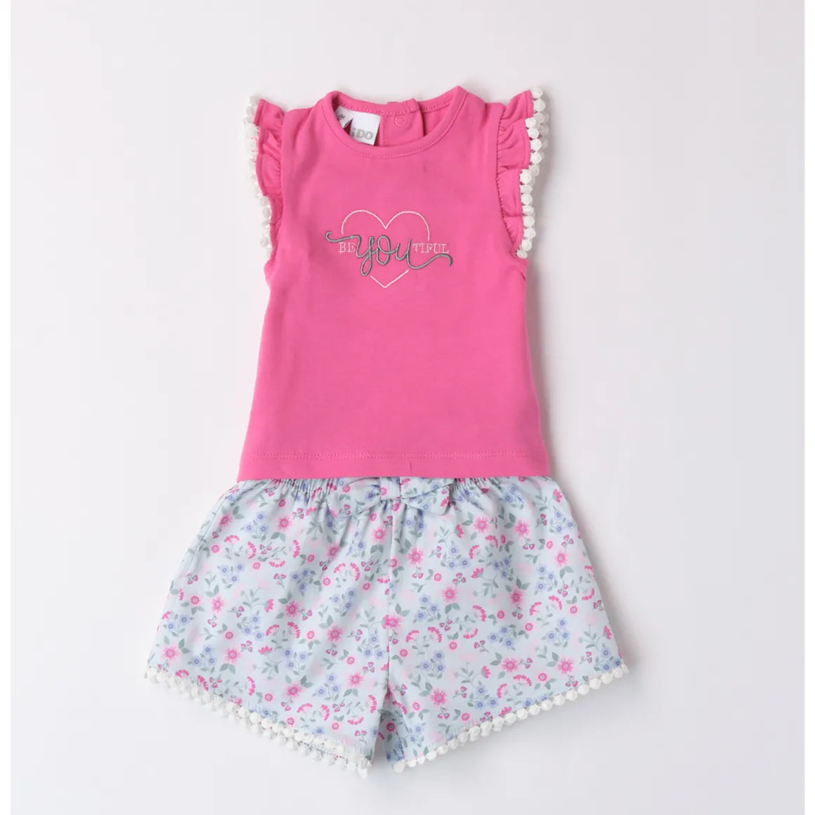 Ido set corto 2 pezzi canotta fuxia e short popeline fantasia fiori