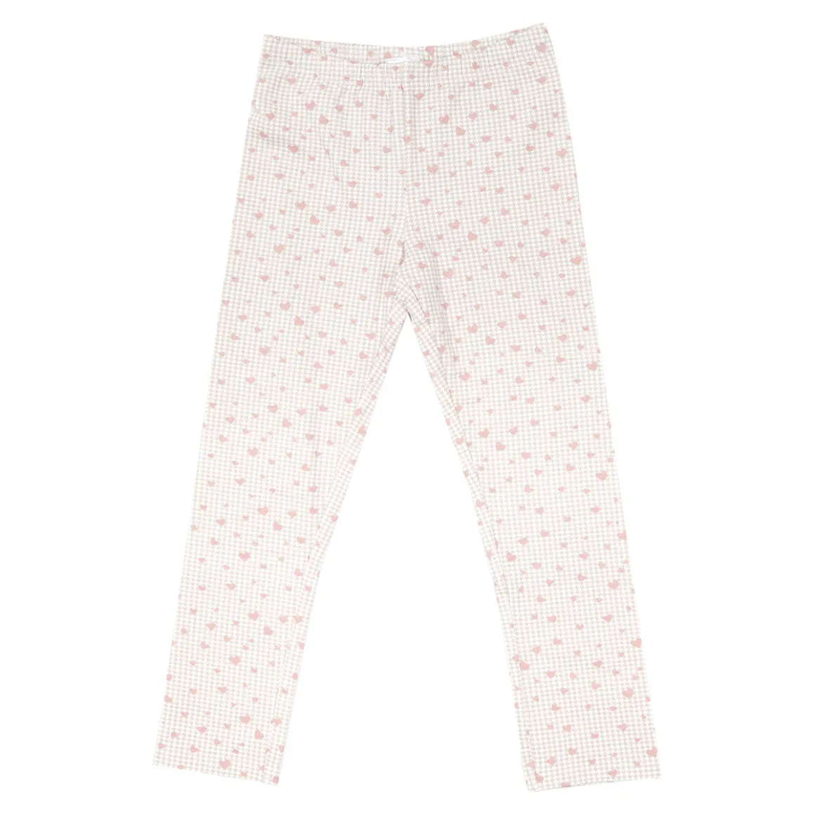 Legging stretch bimba beige trama a quadri stampati