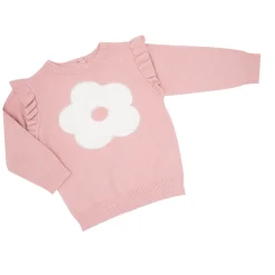 Maglia tricot bimba rosa fiore bianco