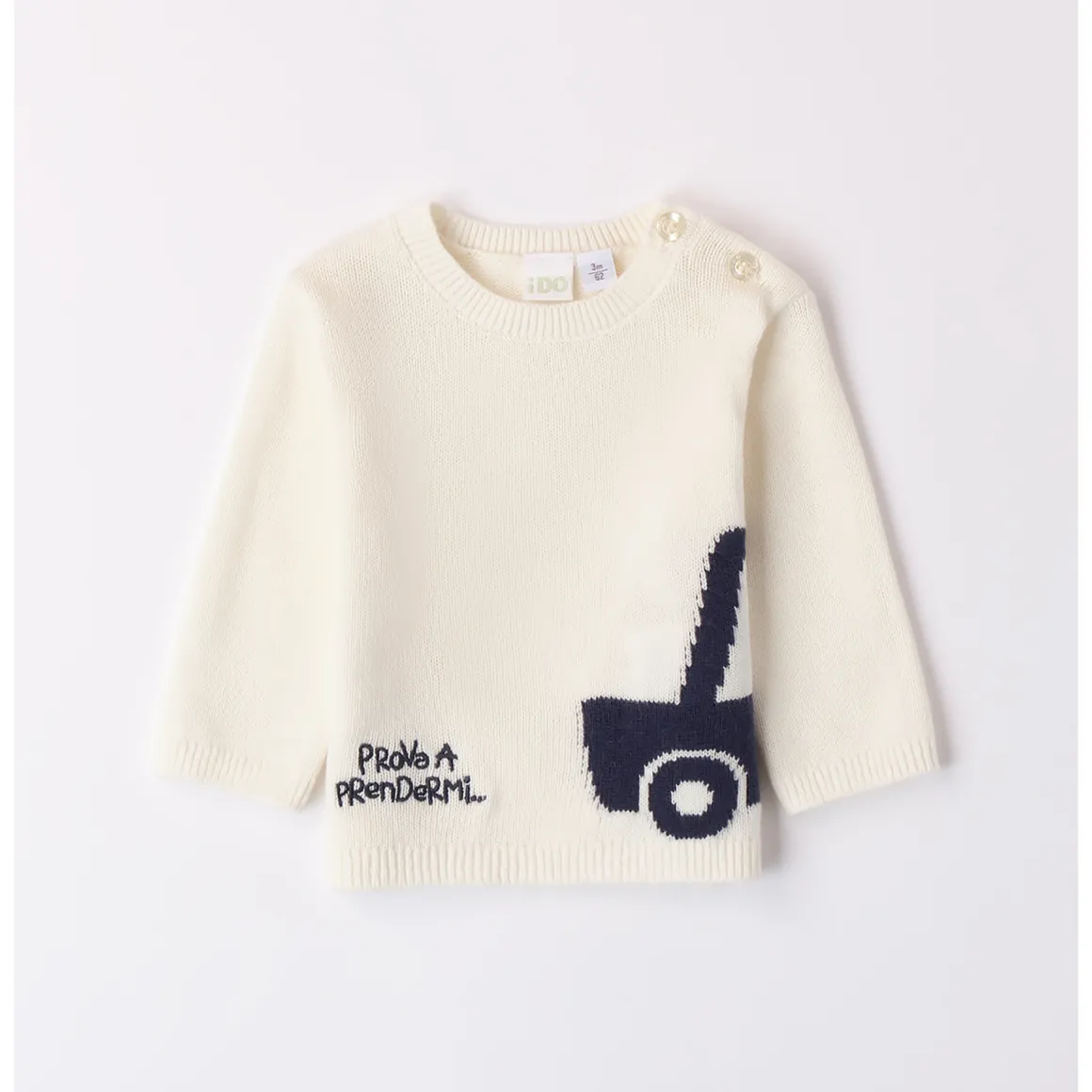 Maglia tricot panna con auto