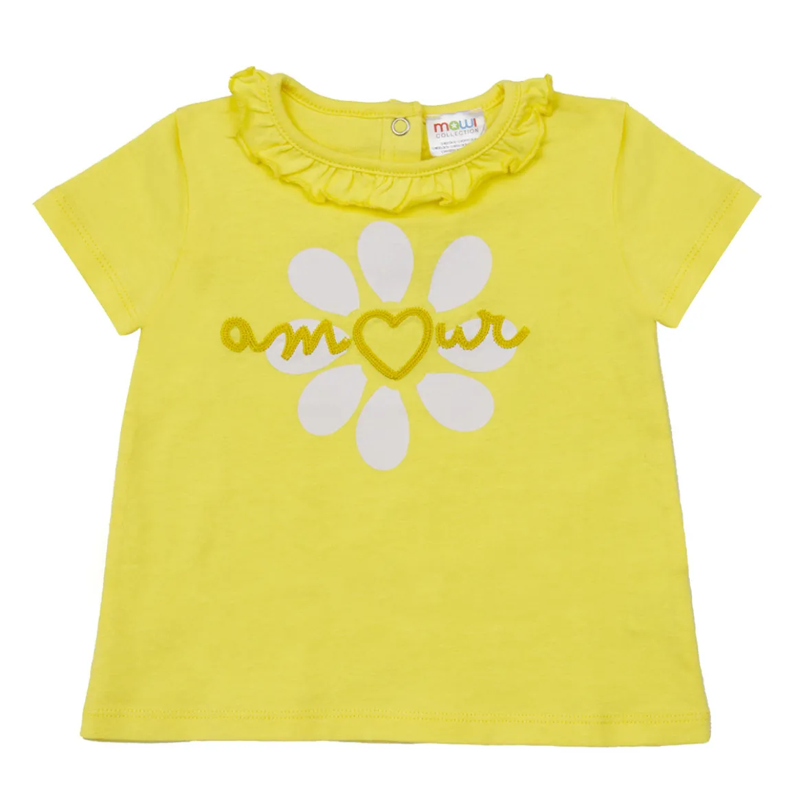 Mawi t-shirt jer con frill al collo e ricamo