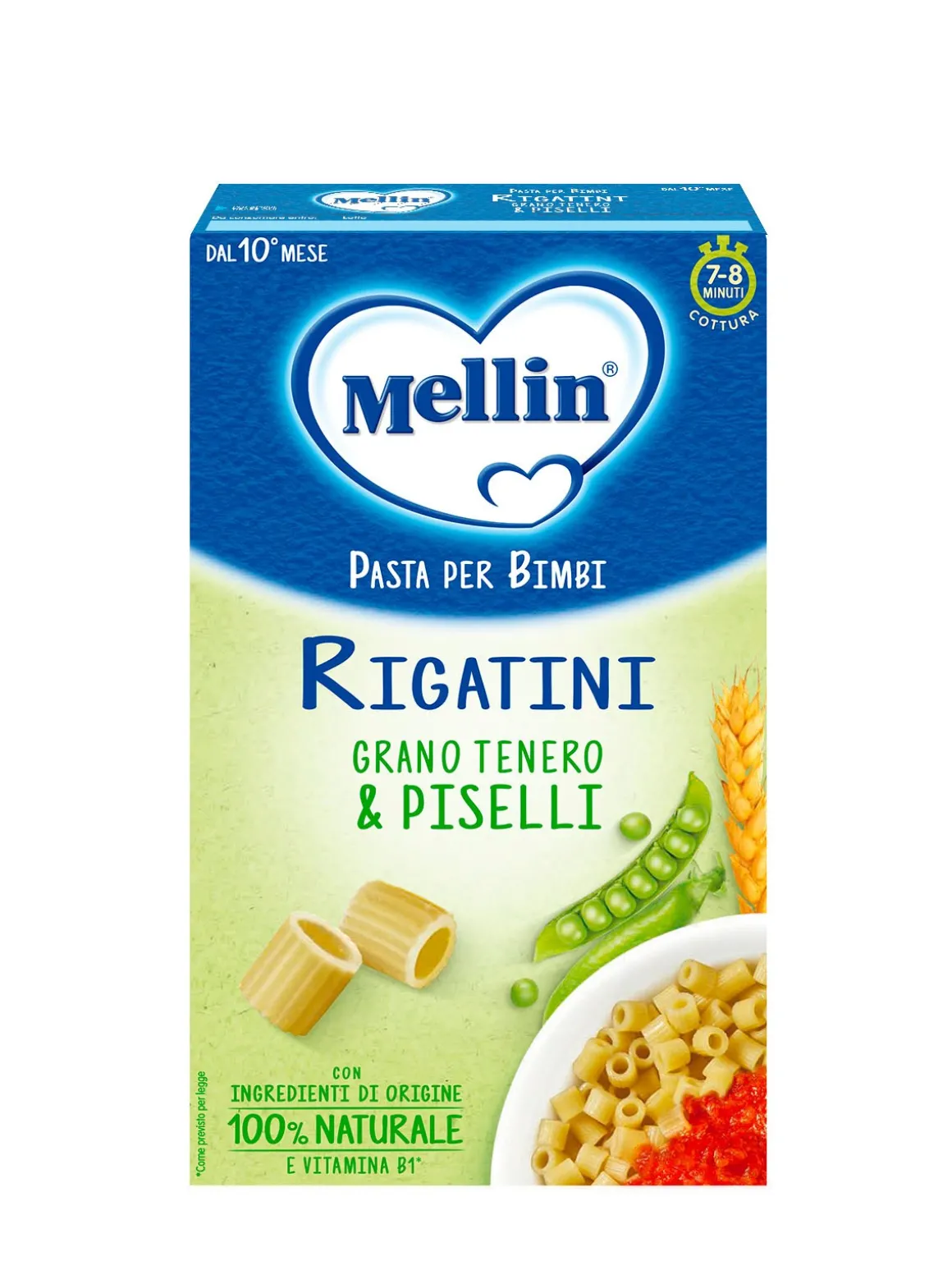 Mellin – la pasta dei bimbi 100% naturale rigatini con farina grano tenero e piselli 280g
