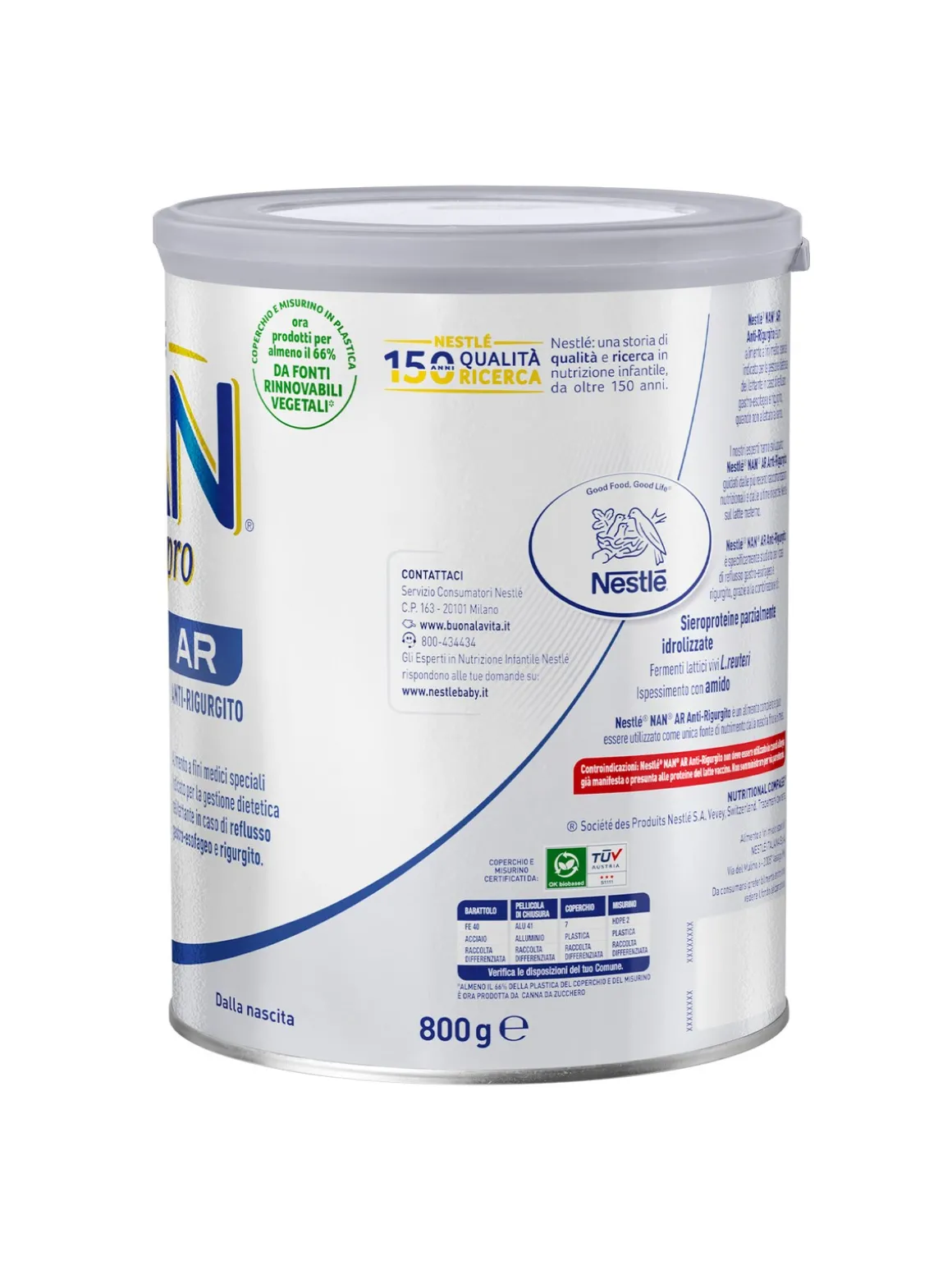 Nestlé nan ar anti-rigurgito, latta da 800g
