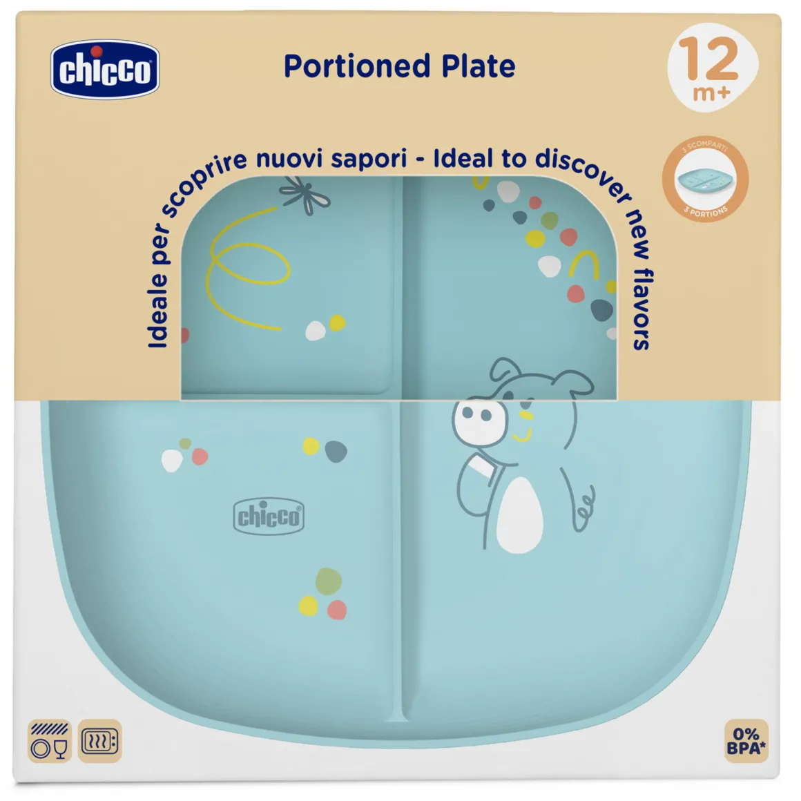 Piatto porzionato 18m+ azzurro – chicco