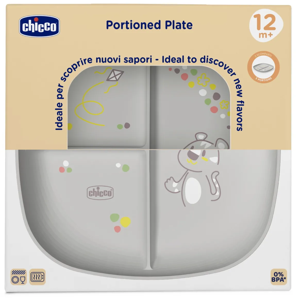 Piatto porzionato 18m+ grigio – chicco