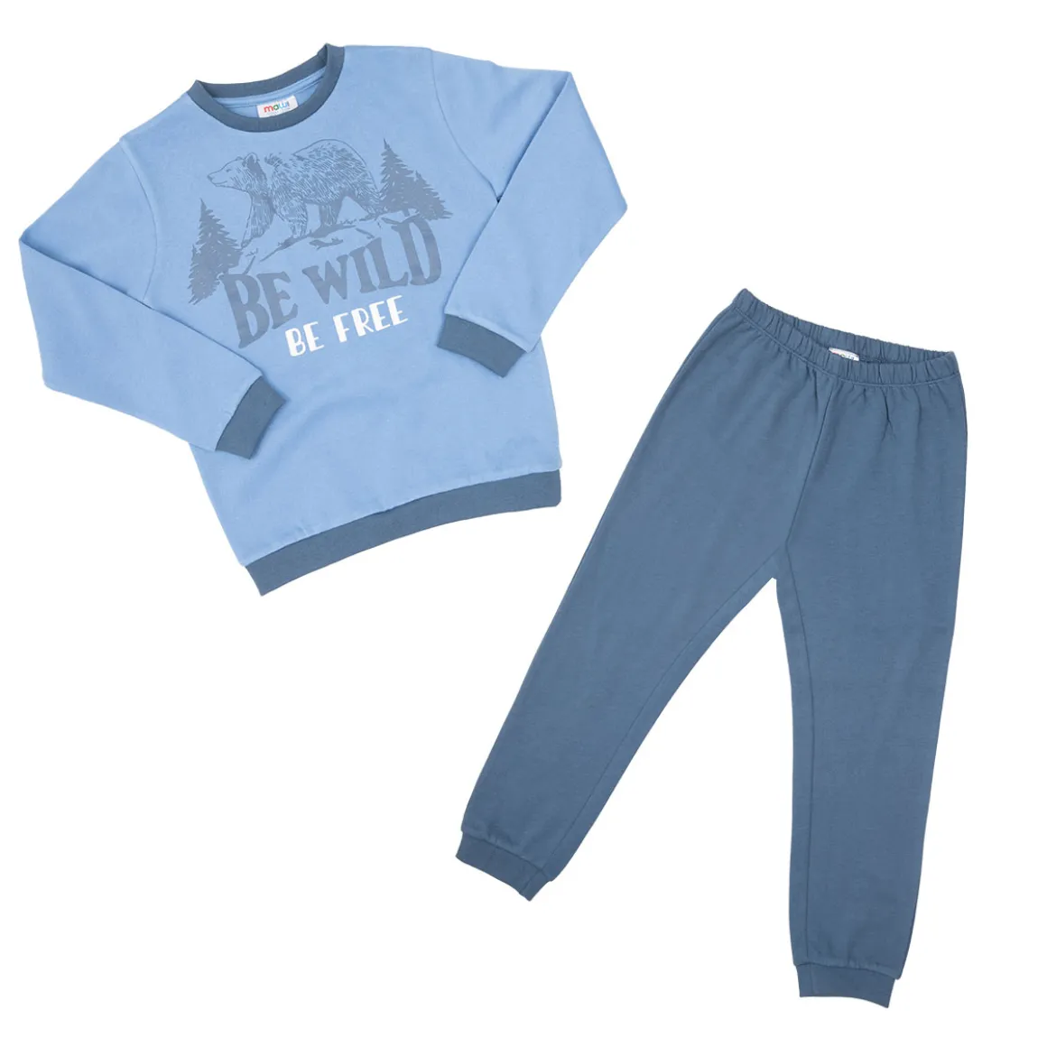 Pigiama due pezzi felpato bimbo azzurro/blu stampato