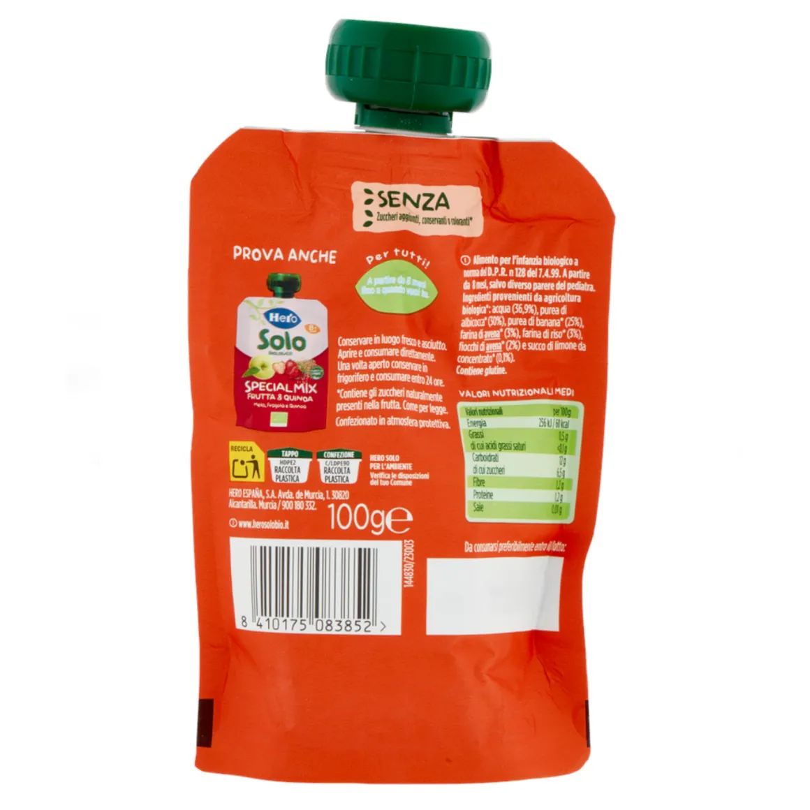 Pouch frutta & avena con albicocca banana e avena 100 gr – hero solo