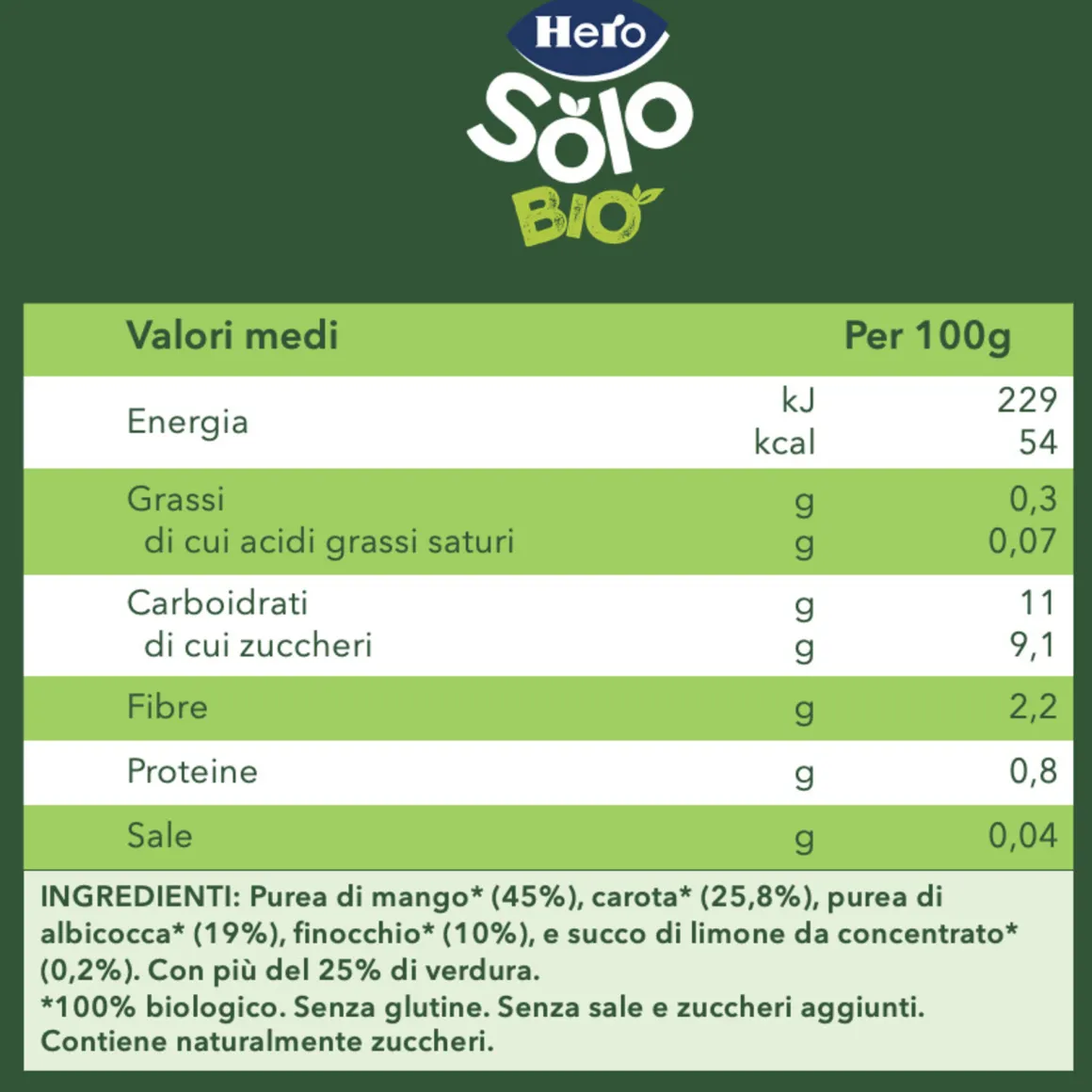 Pouch mango carota albicocca e finocchio 100 gr – hero solo