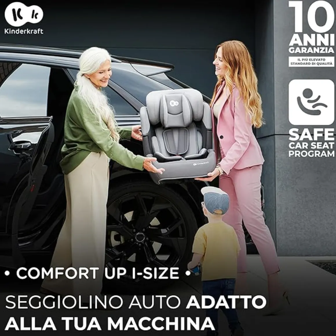 Seggiolino auto comfort up 2 i-size 76-150cm grey – kinderkraft