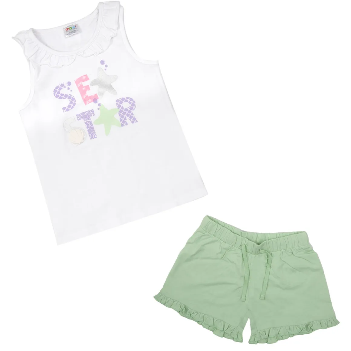 Set 2 pezzi cabotta + pantaloncino bianco/verde stampato
