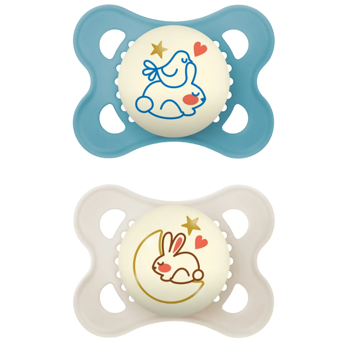 Succhietti original night 2-6m silicone bio-circolare conf. doppia blu/beige – mam