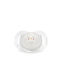 Succhietto nuova collezione bonhomia con tettina sx pro. 0-6 mesi. decoro civetta bianco