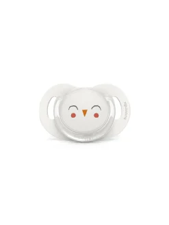 Succhietto nuova collezione bonhomia con tettina sx pro.6-18 mesi. decoro civetta bianco