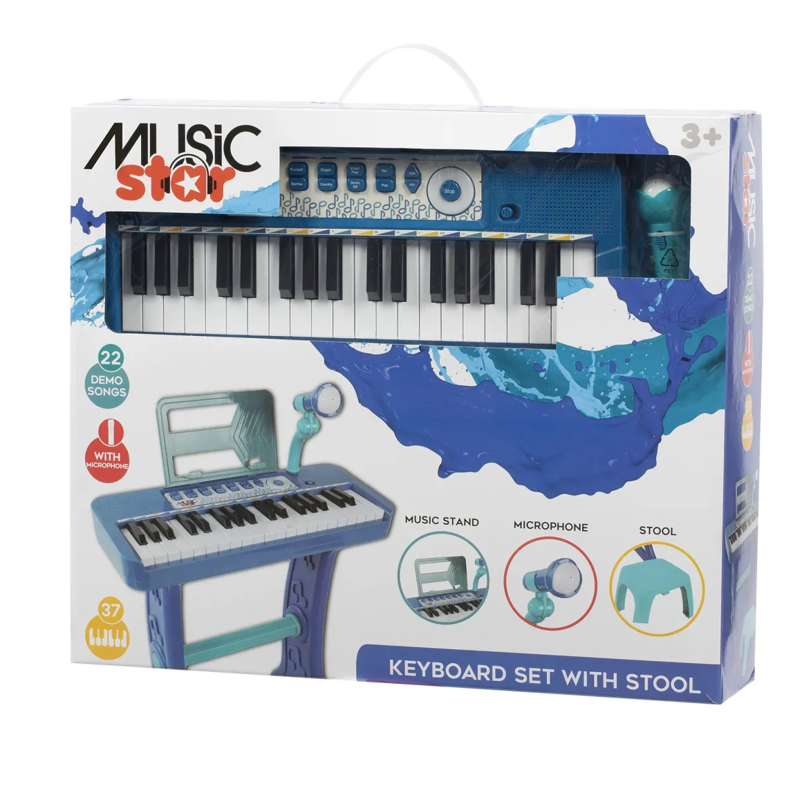 Tastiera musicale 37 tasti con sgabello – blu – music star 3+