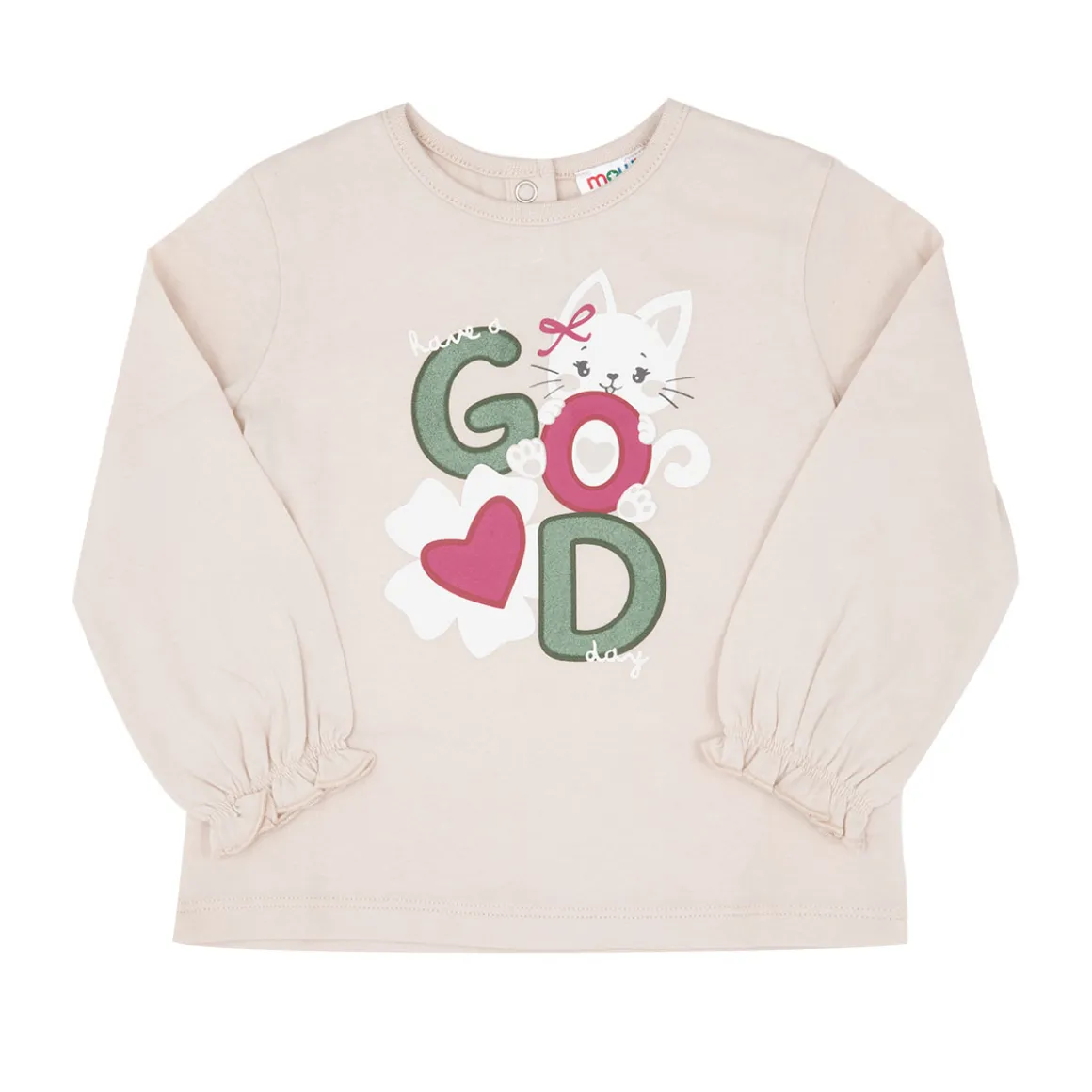 T-shirt manica lunga bimba bianca stampa gattino