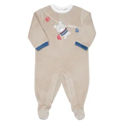 Tutina ciniglia bimbo beige con orsetto