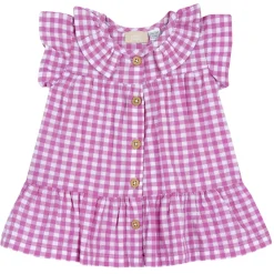Vestito a maniche corte rosa, in cotone